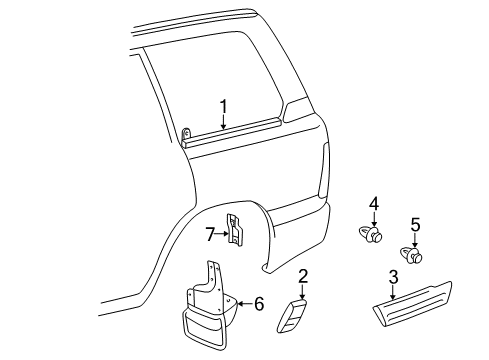 1999 Toyota Land Cruiser Bracket, Quarter Panel Rear Mudguard, RH Diagram for 76645-60040