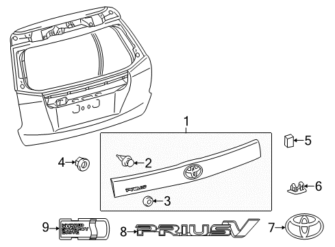 2015 Toyota Prius V Exterior Trim - Lift Gate Diagram