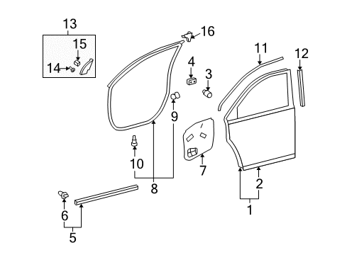 2010 Toyota Highlander Front Door, Body Diagram 1 - Thumbnail