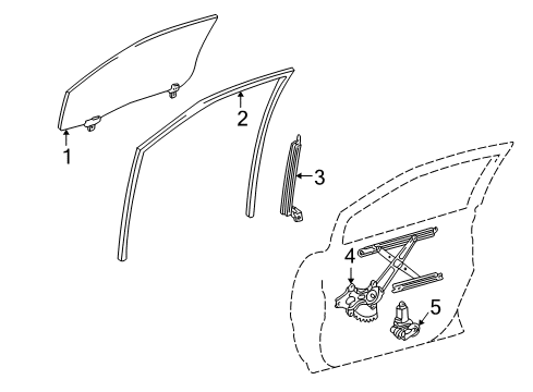 2001 Toyota Highlander Front Door - Glass & Hardware Diagram