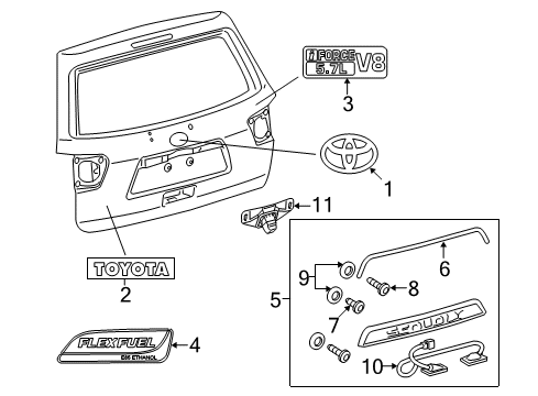 2010 Toyota Sequoia Back Door Name Plate, No.4 Diagram for 75444-0C020