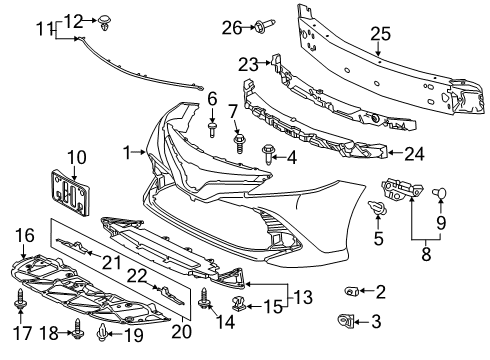 2019 Toyota Camry Bumper Cover, Front Driver Side Diagram for 52119-0X936