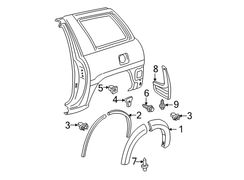 2002 Toyota RAV4 Flare, Green, Rear Driver Side Diagram for 75654-42070-G0