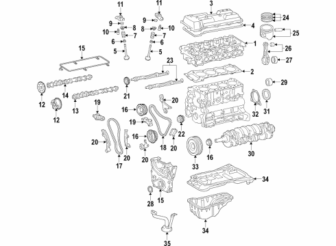 2021 Toyota Tacoma Engine Parts, Mounts, Cylinder Head & Valves, Camshaft & Timing, Variable Valve Timing, Oil Pan, Oil Pump, Balance Shafts, Crankshaft & Bearings, Pistons, Rings & Bearings Diagram