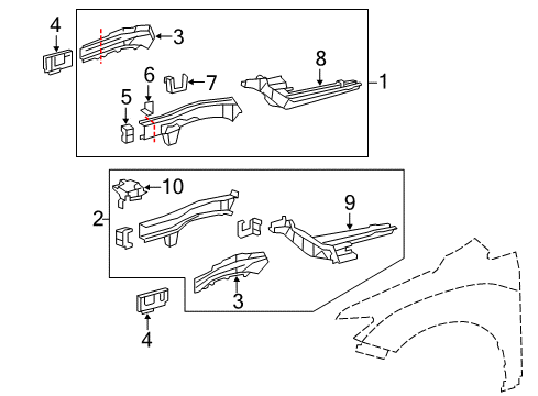 2010 Toyota Venza Structural Components & Rails Diagram