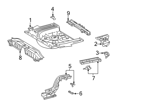 2006 Toyota Matrix Rear Body - Floor & Rails Diagram