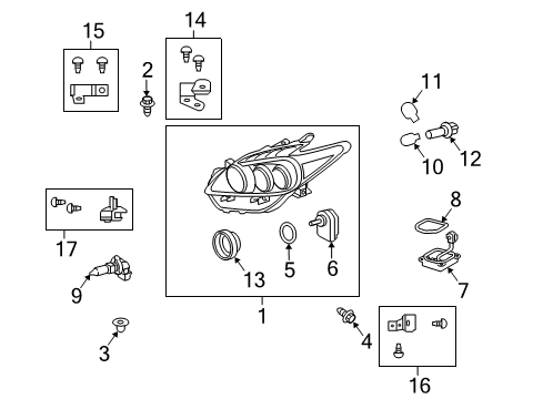 2010 Toyota Prius Passenger Side Headlight Unit Assembly Diagram for 81145-47221