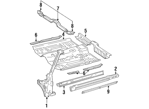 1987 Toyota Celica Member, Front Floor Cross Diagram for 57451-20070