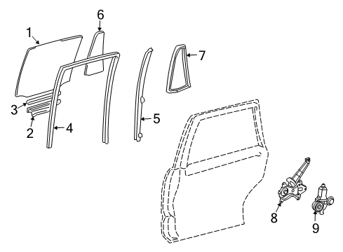 2009 Toyota Land Cruiser Rear Door - Glass & Hardware Diagram