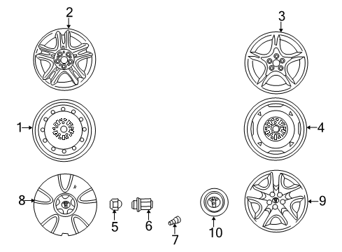 2005 Toyota Celica Wheels, Covers & Trim Diagram