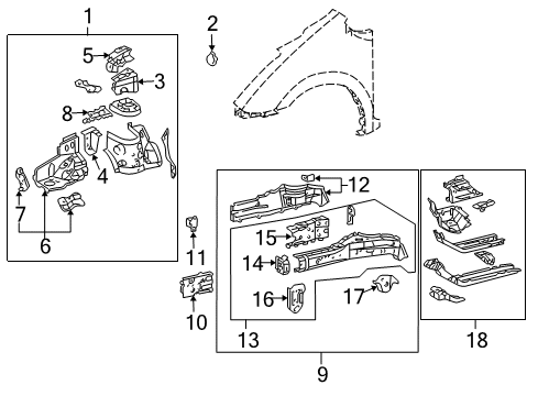 2004 Toyota Prius Structural Components & Rails Diagram