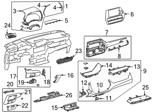 2023 Toyota Highlander Cluster & Switches, Instrument Panel Diagram 2 - Thumbnail