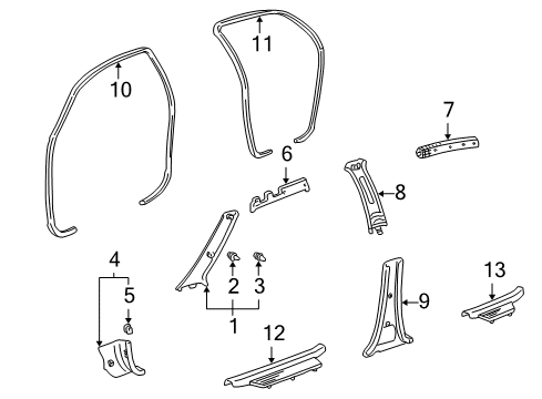 2000 Toyota Echo Board, Cowl Side Trim, RH Diagram for 62111-52020-B2