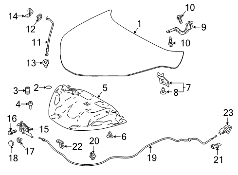 2019 Toyota C-HR Clamp, Hood Lock Control Cable Diagram for 53614-F4010