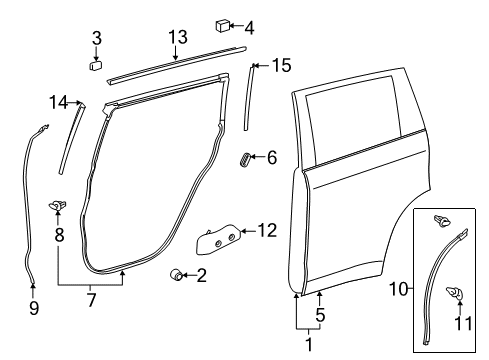 2014 Toyota Highlander WEATHERSTRIP, Rear Door Diagram for 67872-0E050