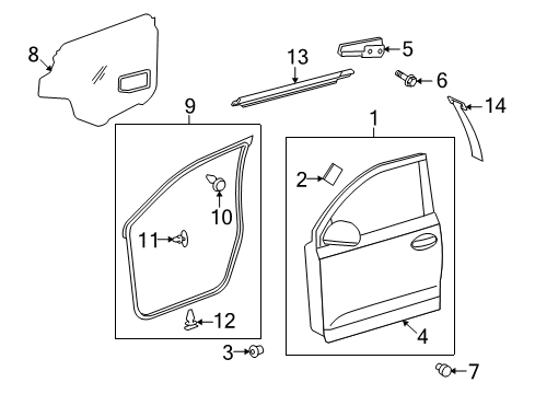 2014 Scion xD Front Door & Components, Exterior Trim Diagram