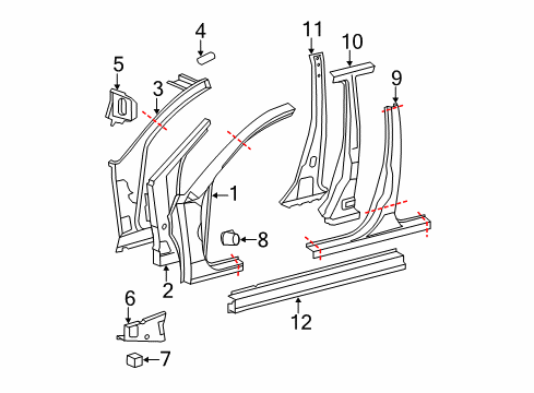 2011 Toyota Avalon Center Pillar & Rocker, Hinge Pillar Diagram