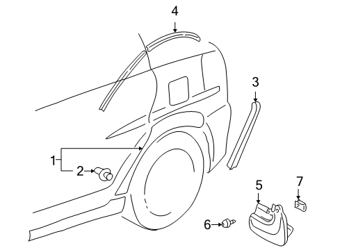 2002 Toyota Echo Mudguard Sub-Assy, Quarter Panel, Rear RH Diagram for 76625-52030