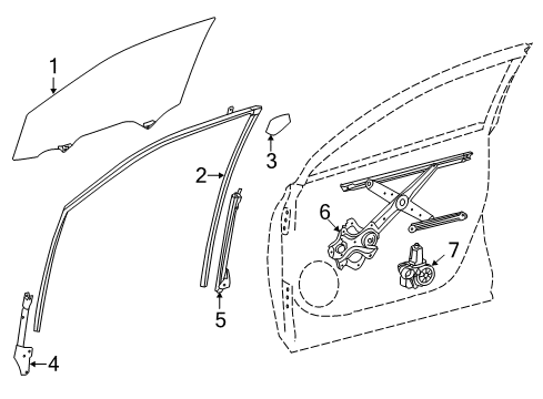 2018 Toyota Highlander Front Door - Glass & Hardware Diagram