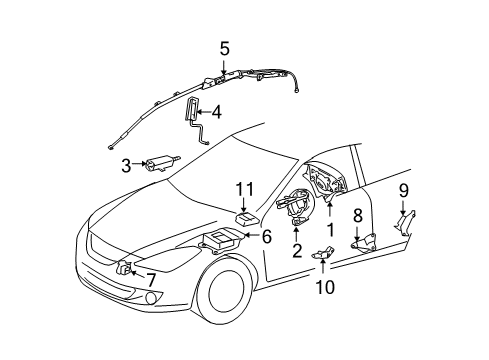 2005 Toyota Solara Inflator Curtain, Passenger Side Diagram for 62170-AA012