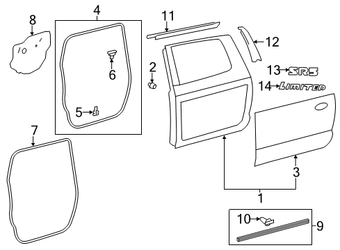 2014 Toyota Tundra Rear Door & Components, Exterior Trim Diagram