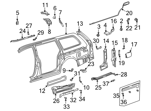 2000 Toyota Sienna Panel, Roof Side, Inner Lower RH Diagram for 61737-08010