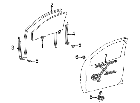 2005 Scion xA Front Door - Glass & Hardware Diagram