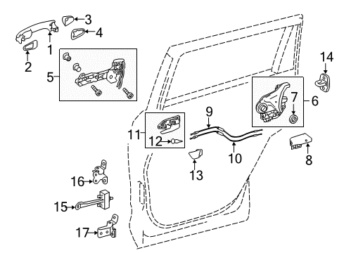 2014 Toyota Highlander Cover, Rear Door Outside Handle Diagram for 69227-0E040-C0