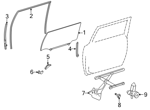 2012 Toyota FJ Cruiser Front Door - Glass & Hardware Diagram