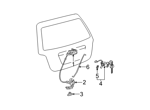 2001 Toyota Highlander Lift Gate - Lock & Hardware Diagram