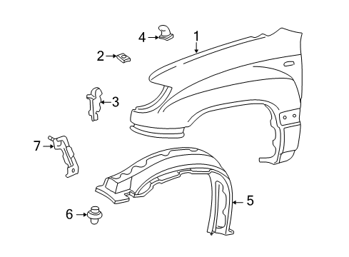 2005 Toyota Land Cruiser Fender Sub-Assy, Front RH Diagram for 53801-60A40