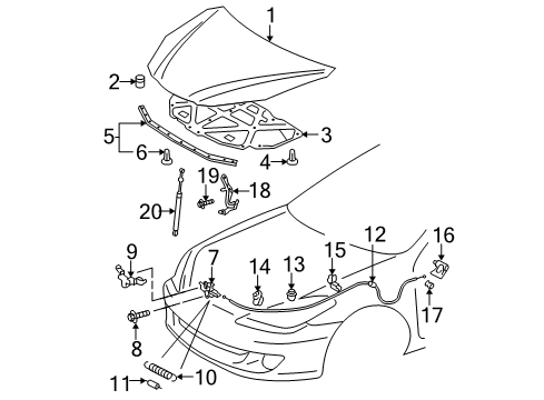 2005 Toyota Solara Lock Assembly, Hood Diagram for 53510-AA061