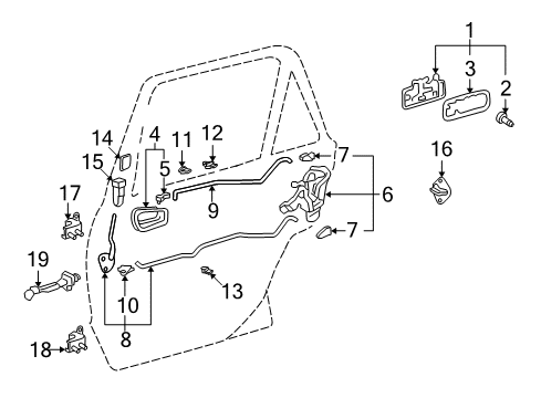 1998 Toyota Corolla Rear Door - Lock & Hardware Diagram