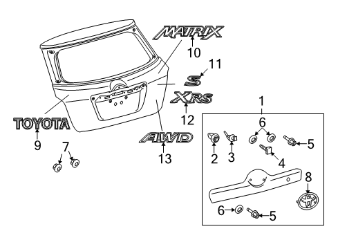 2009 Toyota Matrix Garnish Sub-Assy, Back Door, Outside Diagram for 76801-02330-C0