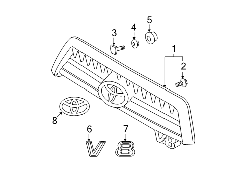 2007 Toyota Sequoia Radiator Grille Or Front Panel Name Plate Diagram for 75321-0C010