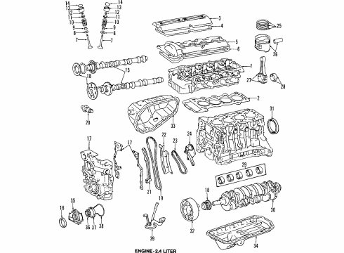 1996 Toyota Previa Engine Parts, Mounts, Cylinder Head & Valves, Camshaft & Timing, Oil Pan, Oil Pump, Crankshaft & Bearings, Pistons, Rings & Bearings, Water Pump Diagram