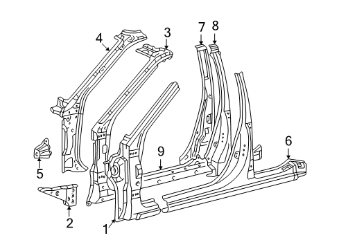 1998 Toyota Camry Center Pillar & Rocker, Hinge Pillar Diagram