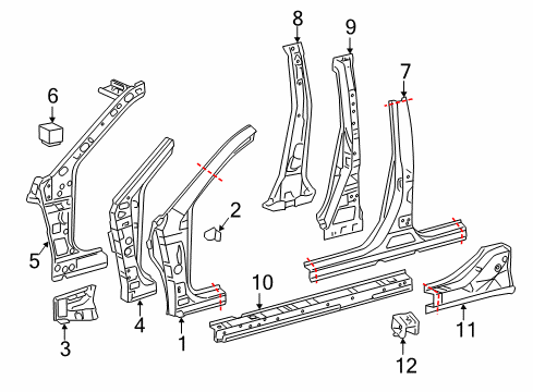 2008 Toyota Camry Center Pillar & Rocker, Hinge Pillar Diagram 1 - Thumbnail