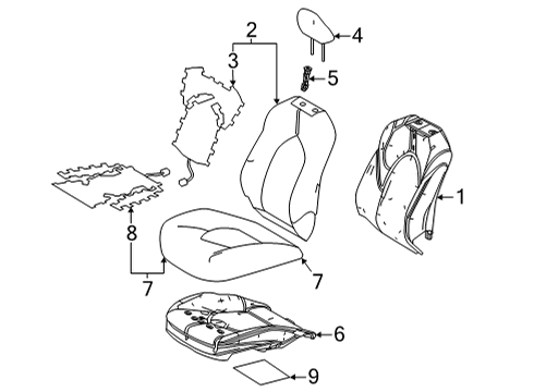 2021 Toyota Highlander Front Seat Cover Sub-Assembly Diagram for 71071-0E360-C3