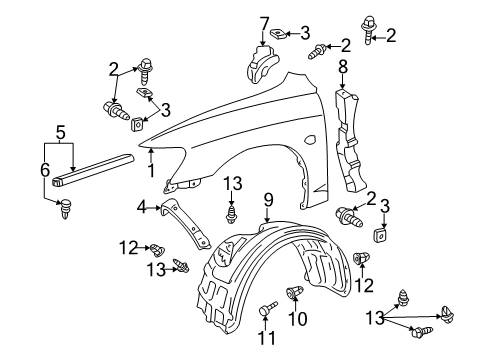 2004 Toyota Camry Fender Sub-Assy, Front LH Diagram for 53802-AA020