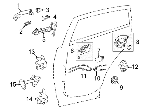 2014 Toyota RAV4 Rear Door - Lock & Hardware Diagram