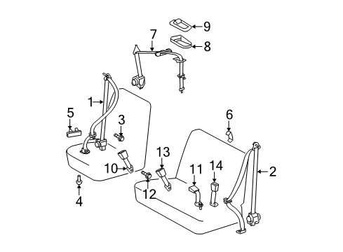 2008 Toyota Yaris Rear Seat Belts Diagram 1 - Thumbnail