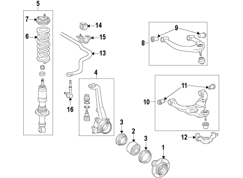 2012 Toyota FJ Cruiser Front Suspension Components, Lower Control Arm, Upper Control Arm, Stabilizer Bar Diagram