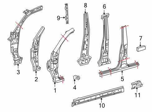 2008 Toyota Land Cruiser Center Pillar & Rocker, Hinge Pillar Diagram