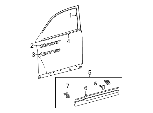 2010 Toyota Highlander Front Door Name Plate Diagram for 75427-48030