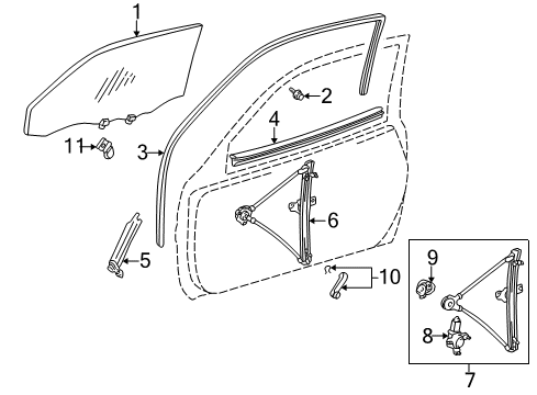 1998 Toyota RAV4 Front Door - Glass & Hardware Diagram