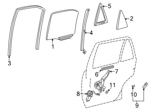 1998 Toyota Corolla Rear Door - Glass & Hardware Diagram