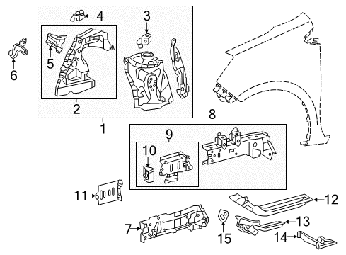 2013 Toyota Prius C Structural Components & Rails Diagram