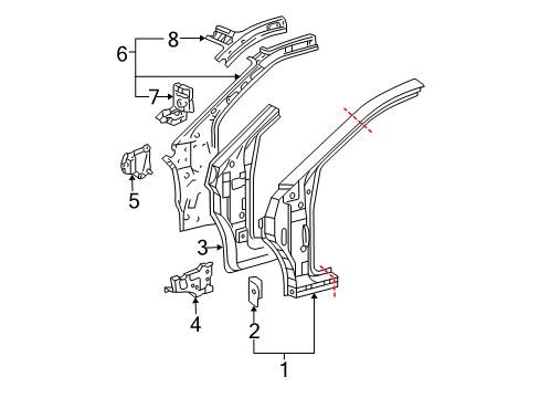 2006 Toyota Highlander Pillar, Front Body, Upper Inner LH Diagram for 61162-48070