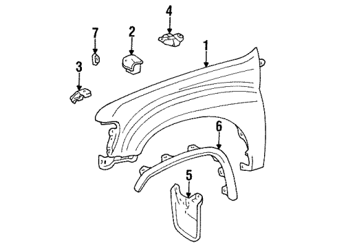 1994 Toyota T100 Mudguard, Front Body, RH Diagram for 76621-39305